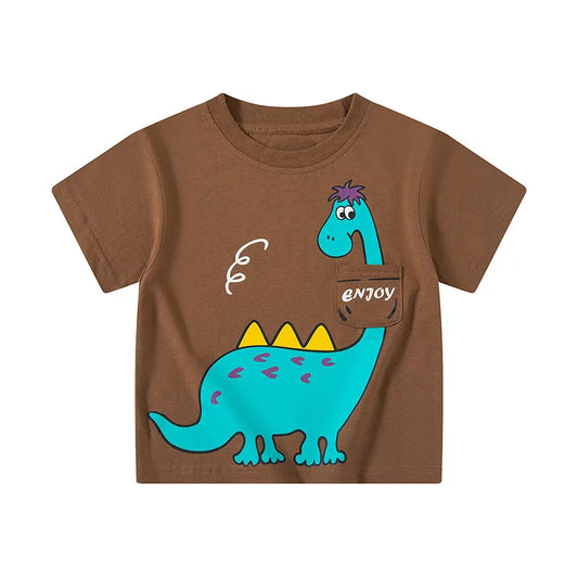 T-shirt coton enfant garçon – Dinosaure rigolo, plusieurs coloris